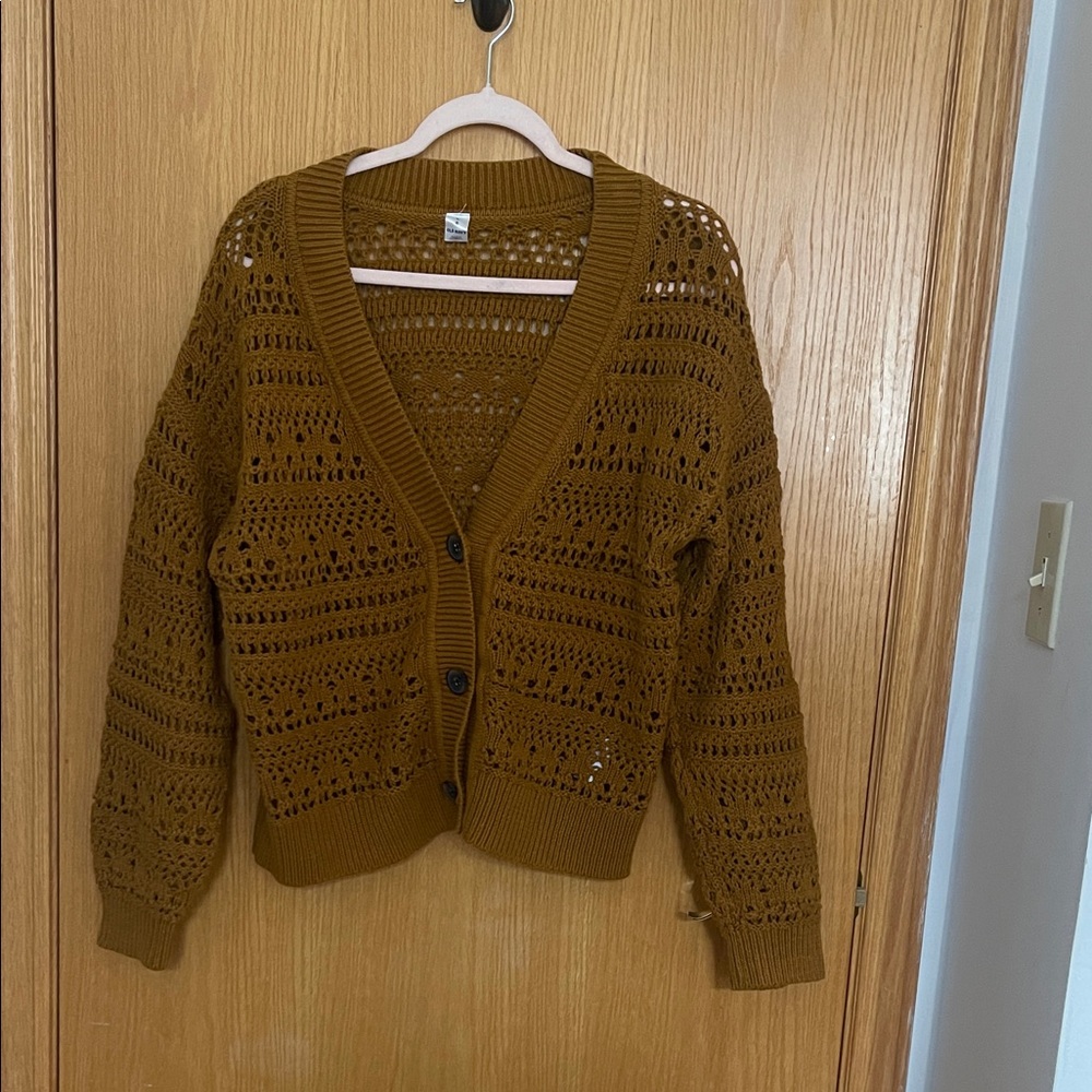 Old Navy LG XL 1X Golden Mustard Open Knit Cardigan